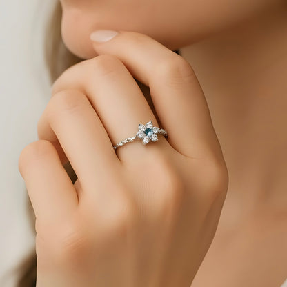 Blue Blossom Adjustable Silver Ring