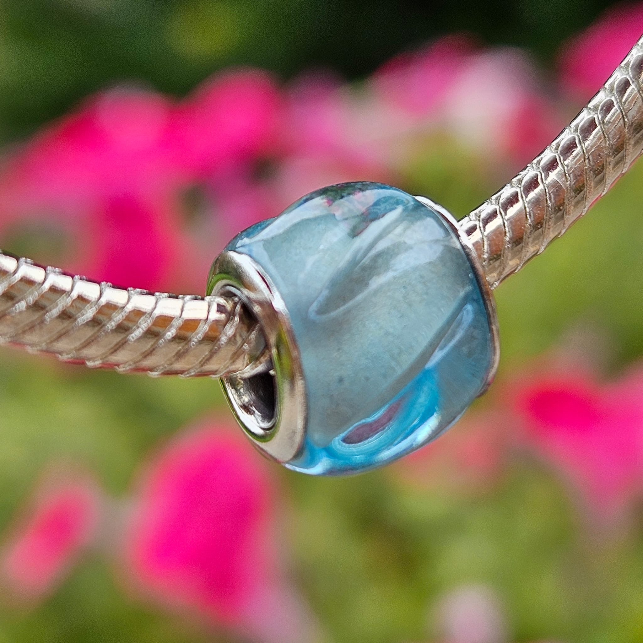 Wavy Blue Murano Bead Charm