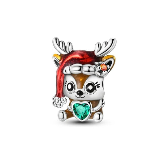 Baby Reindeer With Santa Hat Charm