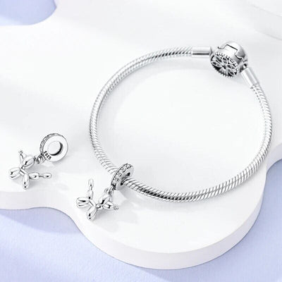 Balloon dog dangle charm 925 sterling silver with zirconia playful animal jewelry bracelet gift