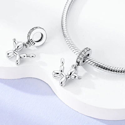 Balloon dog dangle charm 925 sterling silver with zirconia playful animal jewelry bracelet gift