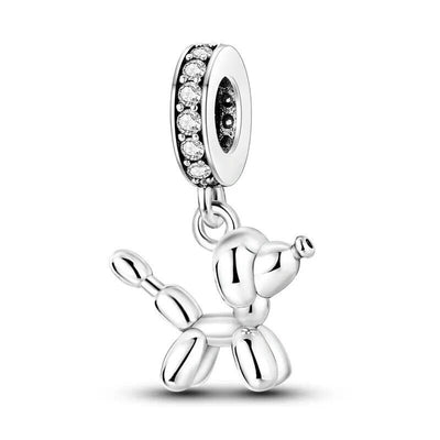 Balloon dog dangle charm 925 sterling silver with zirconia playful animal jewelry bracelet gift