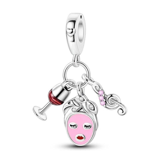 Beauty Face Mask Wine & Treble Clef Dangle Charm