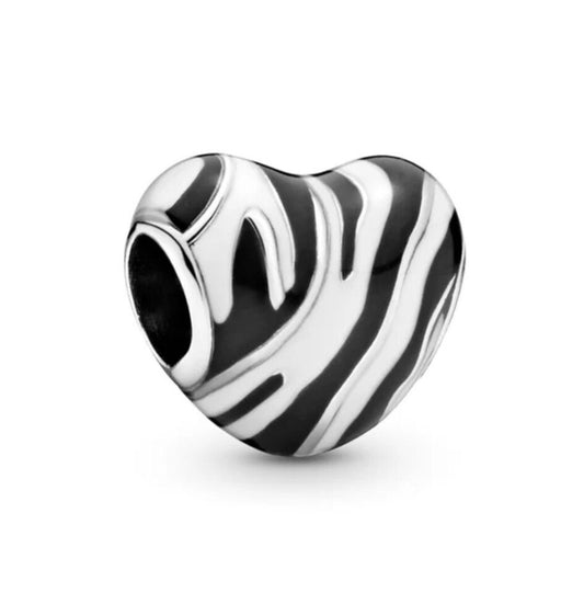 Black & White Zebra Heart Charm