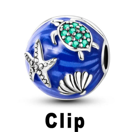 Blue Sea With Zirconia Turtle Shell Clip On Charm