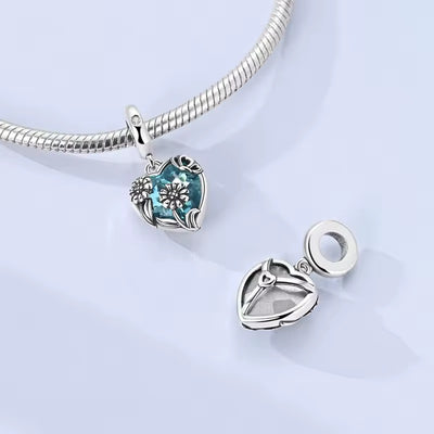 Blue heart flower charm 925 sterling silver with crystal butterfly floral jewelry bracelet gift accessory