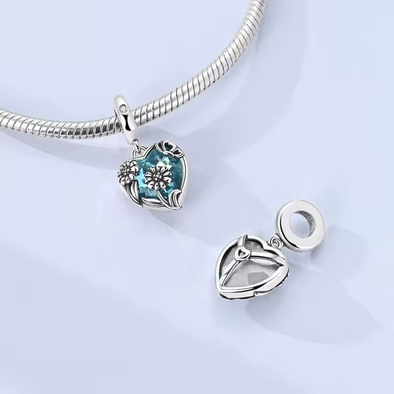 Blue heart flower charm 925 sterling silver with crystal butterfly floral jewelry bracelet gift accessory