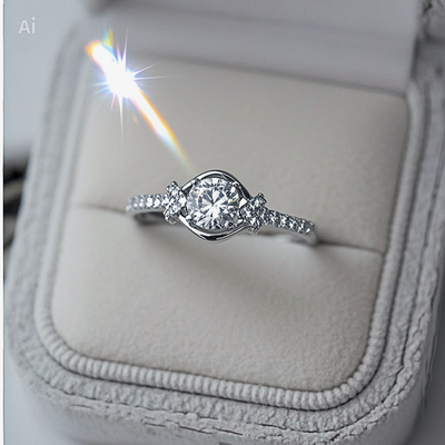 Brilliant solitaire zircon ring 925 sterling silver round cut stone elegant sparkling band jewelry