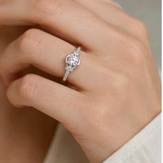 Brilliant solitaire zircon ring 925 sterling silver round cut stone elegant sparkling band jewelry