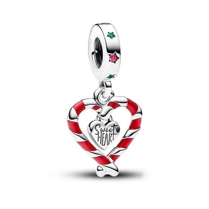 Candy Cane Heart Dangle Charm