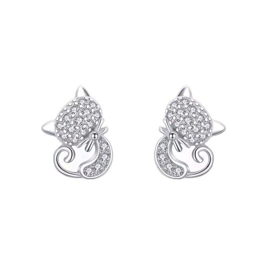 Cat Kitty Sparkling Zirconia Stud Earrings