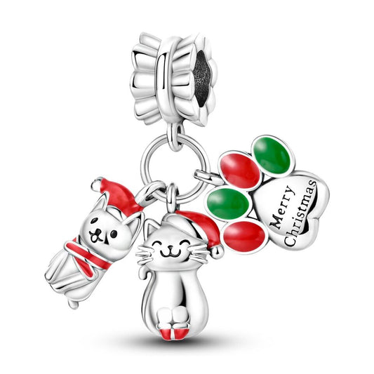 Christmas Cat Paw Print Charm