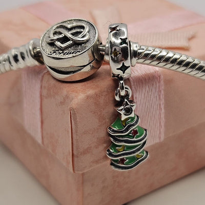 Christmas tree green dangle charm 925 sterling silver festive holiday bead jewelry gift accessor
