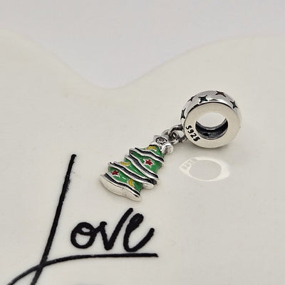 Christmas tree green dangle charm 925 sterling silver festive holiday bead jewelry gift accessor
