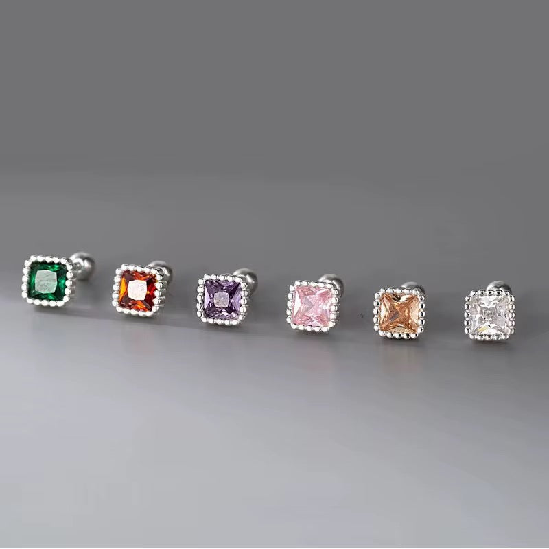 Colorful Square Zircon Stud Earrings