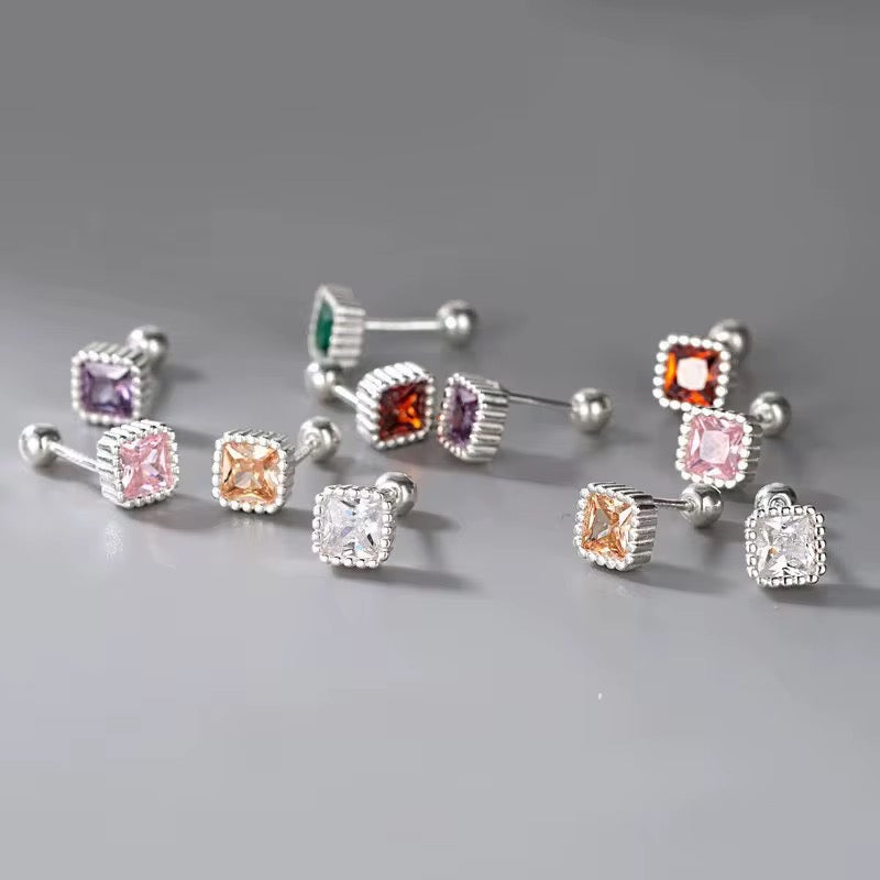 Colorful Square Zircon Stud Earrings Minimal Spark