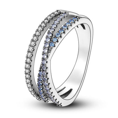 Crossover Ring With Blue Cubic Zirconia
