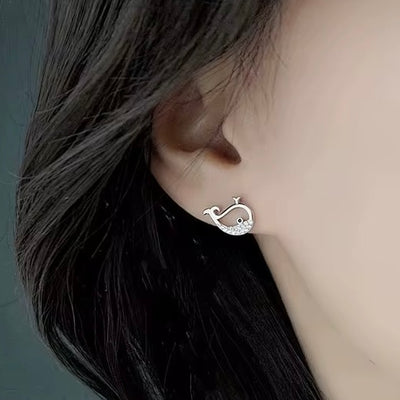 Whale stud earrings cute animal jewelry sparkling small earrings for women ocean inspired design