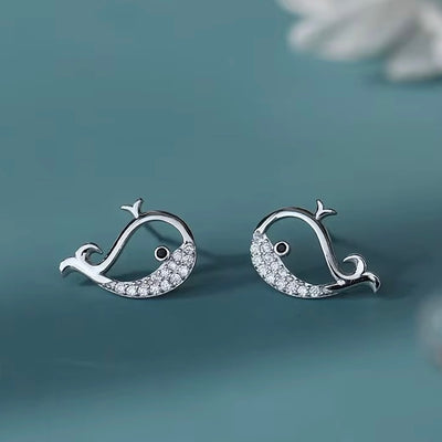Whale stud earrings cute animal jewelry sparkling small earrings for women ocean inspired design