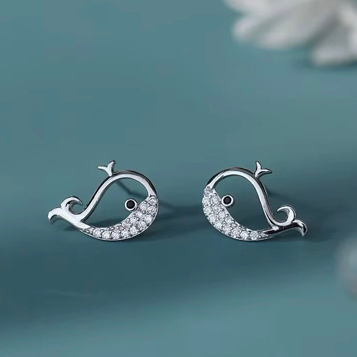Whale stud earrings cute animal jewelry sparkling small earrings for women ocean inspired design