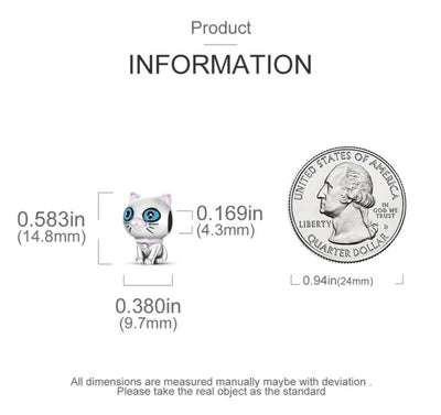 Cute big eyes cat charm 925 sterling silver adorable feline bead jewelry bracelet accessory gift