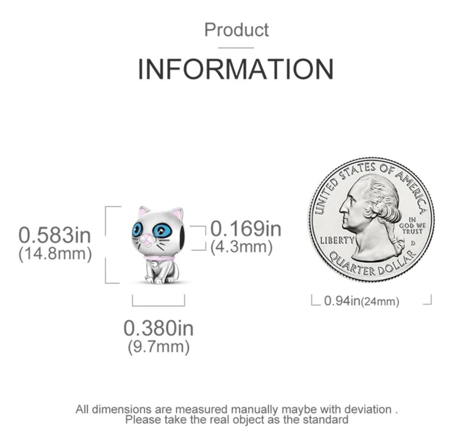 Cute big eyes cat charm 925 sterling silver adorable feline bead jewelry bracelet accessory gift