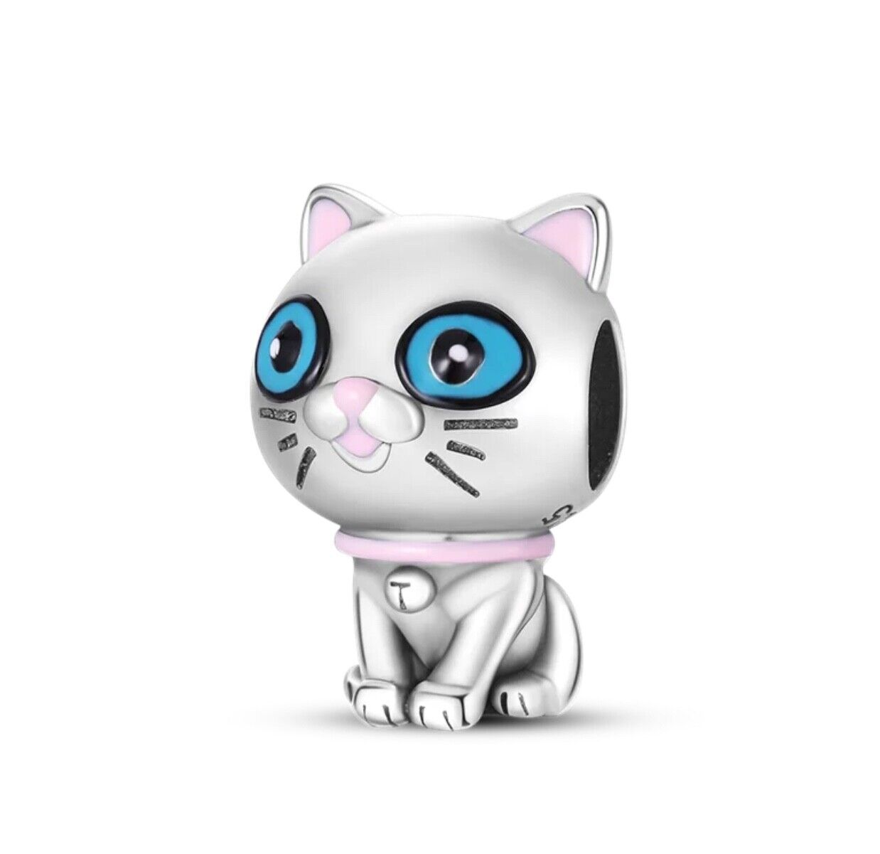 Cute big eyes cat charm 925 sterling silver adorable feline bead jewelry bracelet accessory gift