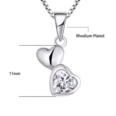 Double heart zircon pendant necklace elegant silver love jewelry romantic gift