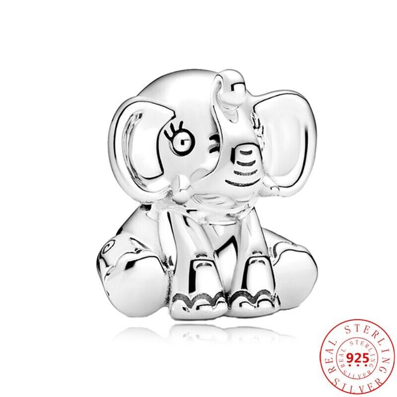 Elephant bead charm 925 sterling silver symbolic animal jewelry elegant bracelet accessory gift