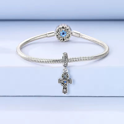 Eye of Horus Ankh charm 925 sterling silver with blue stone Egyptian symbol dangle bead for bracelet jewelry