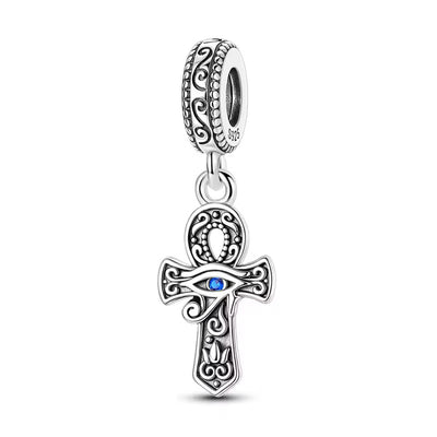 Eye of Horus Ankh charm 925 sterling silver with blue stone Egyptian symbol dangle bead for bracelet jewelry