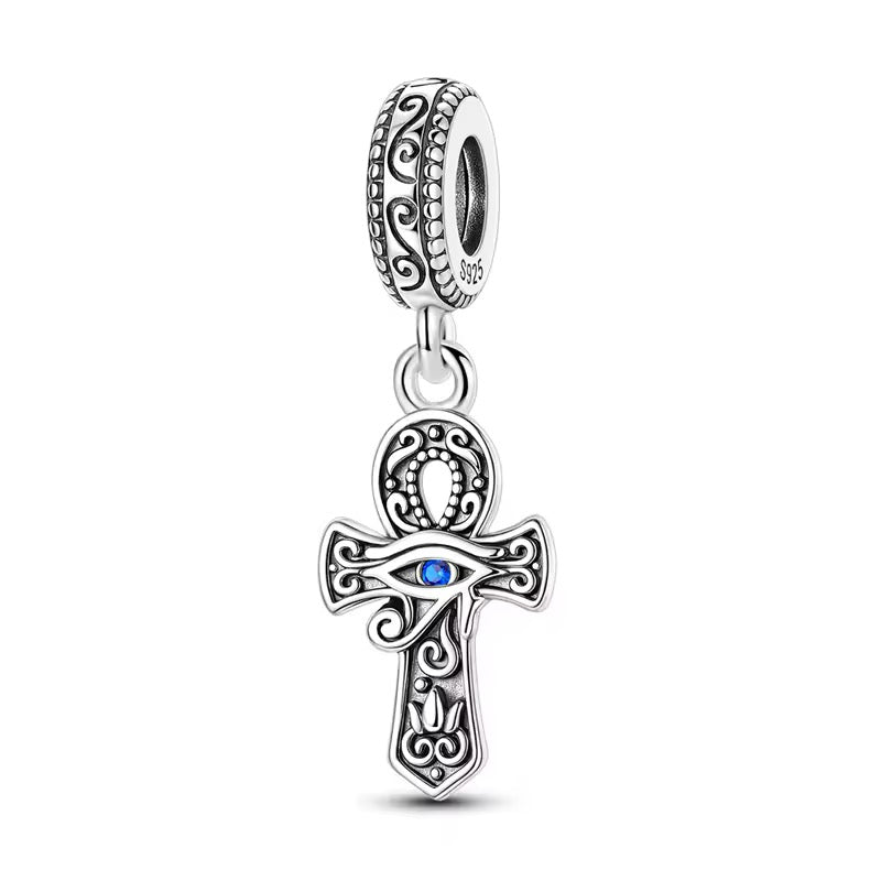 Eye of Horus Ankh charm 925 sterling silver with blue stone Egyptian symbol dangle bead for bracelet jewelry