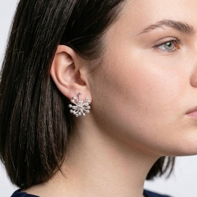 Firework burst stud earrings 925 sterling silver shiny sphere design elegant minimal jewelry