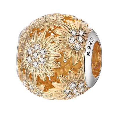 Golden sunflower charm 925 sterling silver with zirconia floral bead elegant bracelet jewelry gift