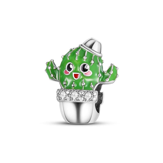 Green Cactus Flower Zirconia Charm