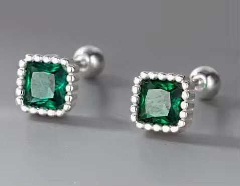 Green Square Zircon Stud Earrings
