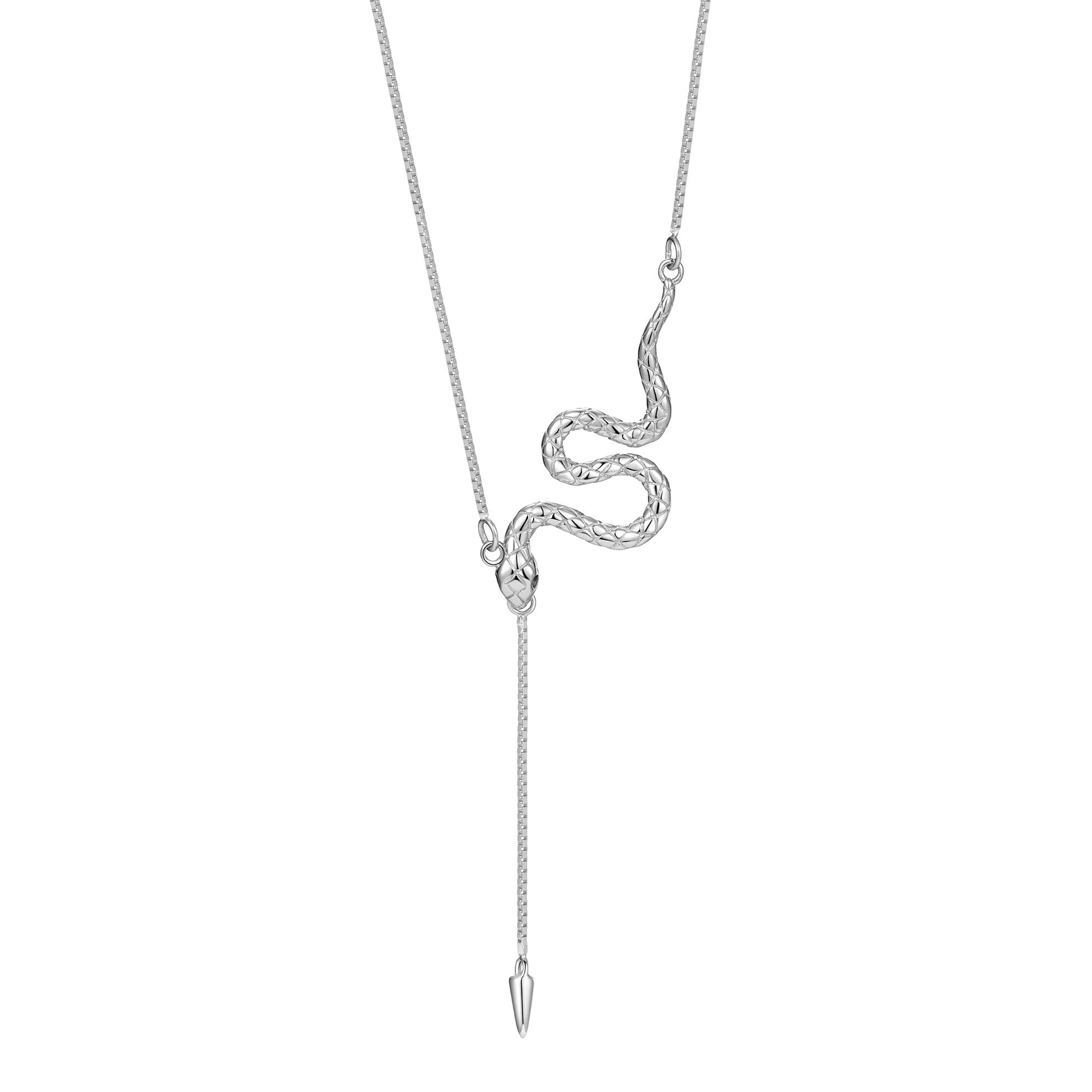 Green eye serpent drop necklace 925 sterling silver with green zircon eyes symbolic snake jewelry