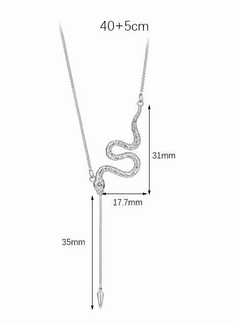 Green eye serpent drop necklace 925 sterling silver with green zircon eyes symbolic snake jewelry