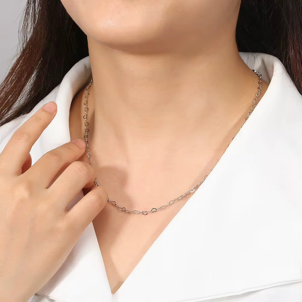 Heart link chain necklace 925 sterling silver minimal delicate love jewelry