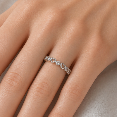 Heart link zircon ring 925 sterling silver romantic band with hearts and sparkling stones elegant jewelry
