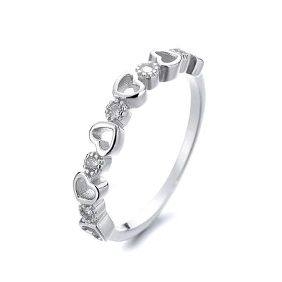 Heart link zircon ring 925 sterling silver romantic band with hearts and sparkling stones elegant jewelry