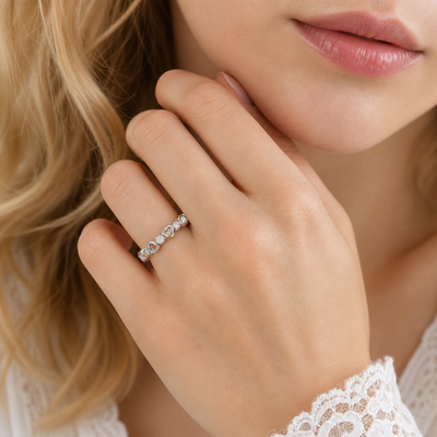 Heart link zircon ring 925 sterling silver romantic band with hearts and sparkling stones elegant jewelry