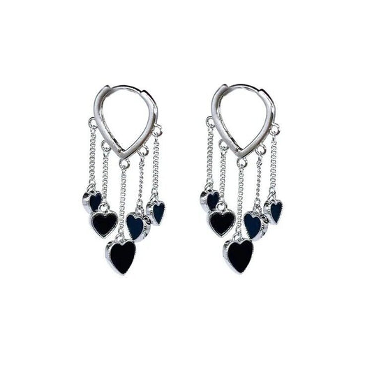 Hoop Earrings Black Dangle Hearts