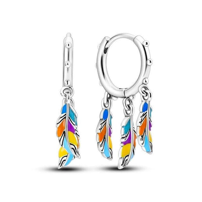 Hoop Earrings Multicoloured Dangle Feather