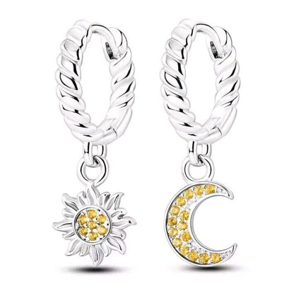 Hoop Earrings Yellow Zirconia Dangle Sun & Moon