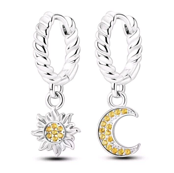 Hoop Earrings Yellow Zirconia Dangle Sun & Moon