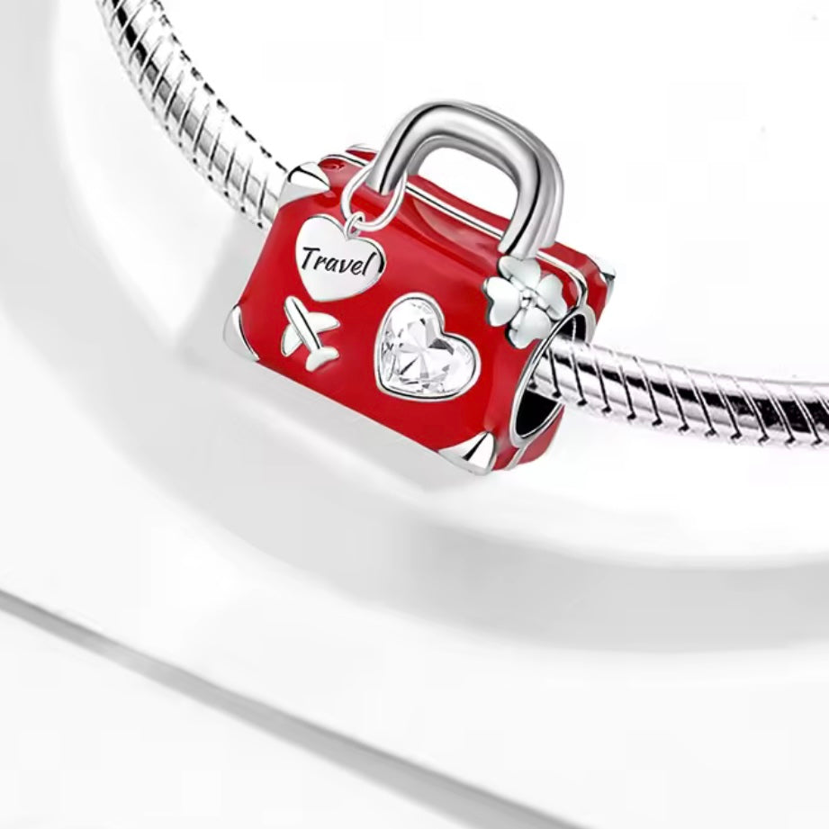 Red Suitcase Travel Bag Bead Charm