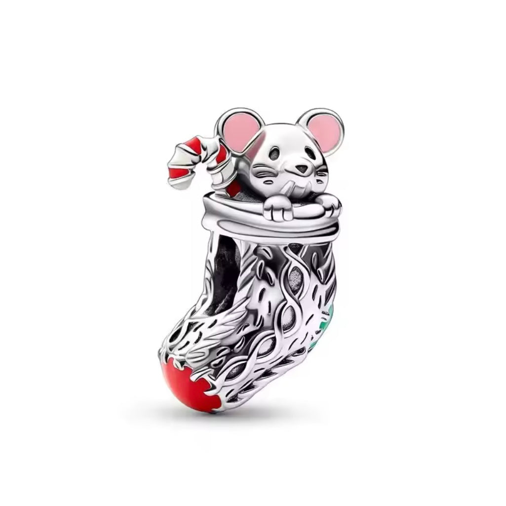 Sweet Mouse in Christmas Stocking Charm