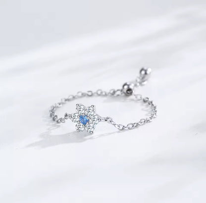 Blue Blossom Adjustable Silver Ring