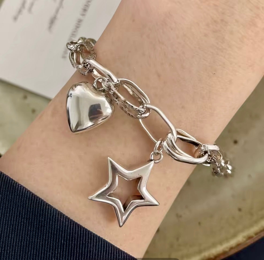 Statement Silver Link Bracelet with Celestial Charms